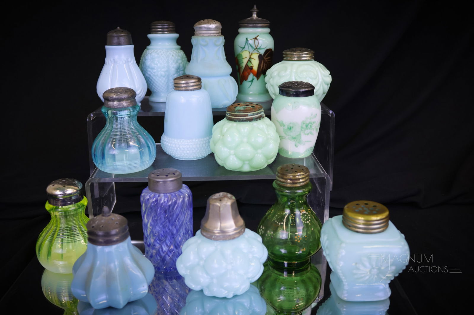 15 pc Lot Victorian Glass Salt Shakers Northwood Vaseline & More (1 of 4)