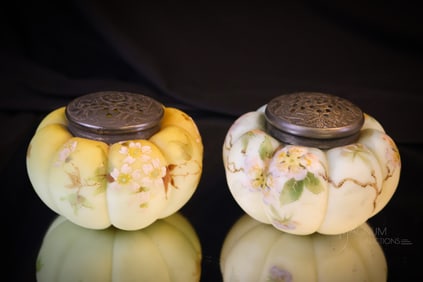 2 pc Lot Mt. Washington Victorian Glass Tomato Sugar Shakers