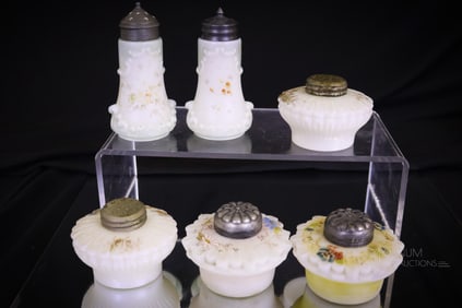 6 pc Lot Victorian Wavecrest Glass Salt Shakers