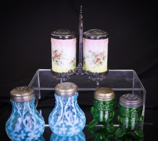 3 pr Lot Victorian Glass Salt Shakers Wavecrest Opalescent Pattern Glass