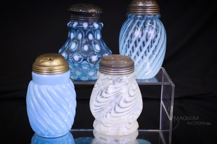 4 pc Lot Victorian Opalescent & More Glass Sugar Shakers