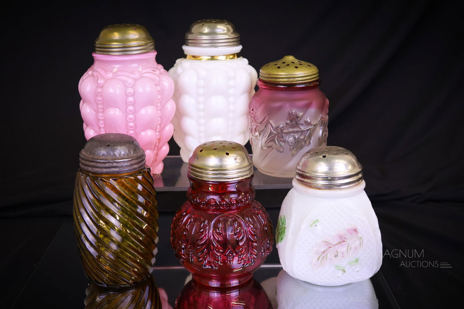 6 pc Lot Victorian Northwood Consolidated Glass Sugar Shakers (1 of 7)