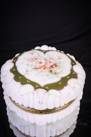 Large 7" Marked Wavecrest Glass Dark Green Floral Dresser Box