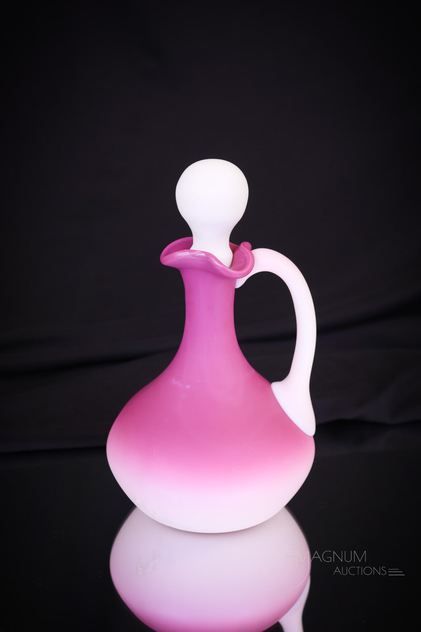 New England Peachblow Victorian Glass Cruet: A lovely addition to any collection. This cruet comes complete with the original stopper. The cruet has excellent coloring and is in the same condition. This cruet measures 6 1/2"" tall and 6 3/4"" wi