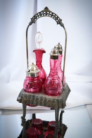Cranberry Cut Glass Victorian Silverplate Condiment Cruet castor