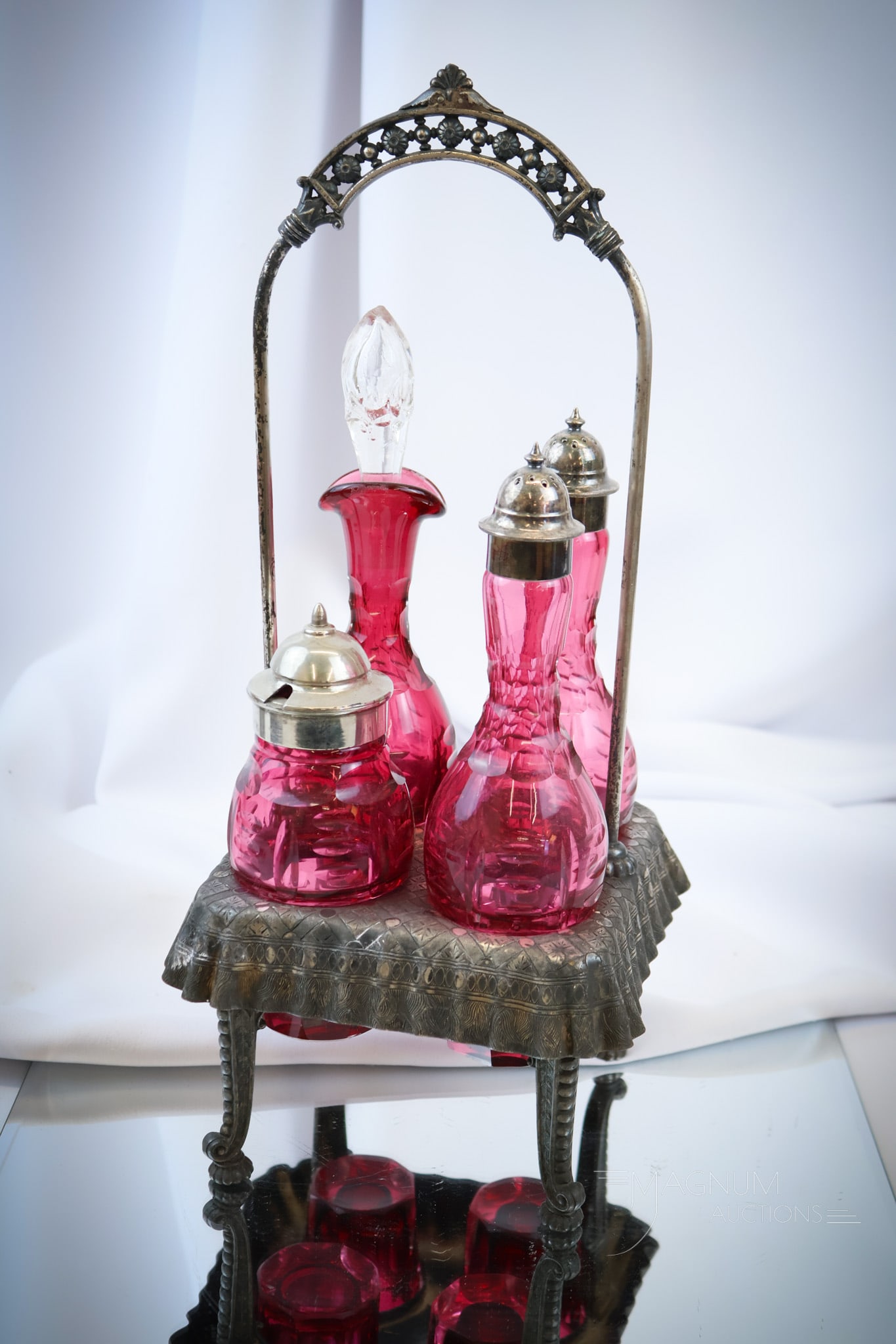 Cranberry Cut Glass Victorian Silverplate Condiment Cruet castor (1 of 8)