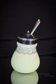 New England Green Opaque Victorian Glass Mustard jar