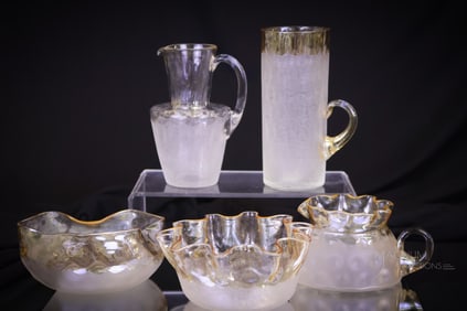 5 pc Lot New England Victorian Pomona Glass