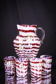 5 pc Rare Phoenix Harrach Victorian Glass Water Set