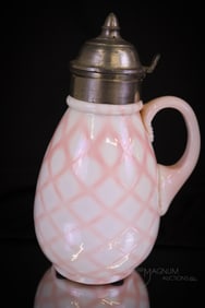 Very Rare Glossy Rose Quilt Victorian Syrup Pitcher