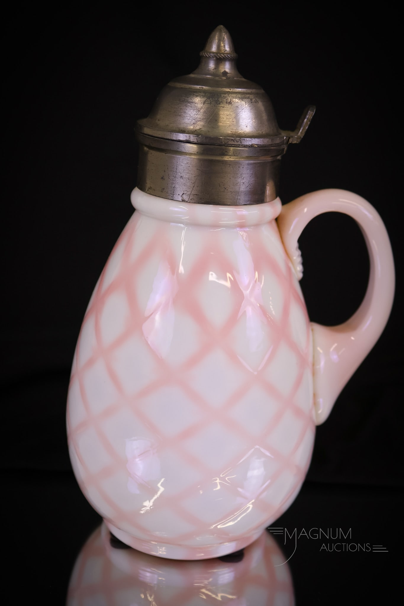 Very Rare Glossy Rose Quilt Victorian Syrup Pitcher (1 of 6)