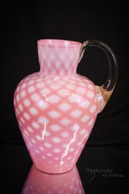 Rare Glossy Rose Quilt Victorian Glass Pitcher
