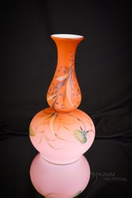Harrach Victorian Satin Enameled Glass Vase