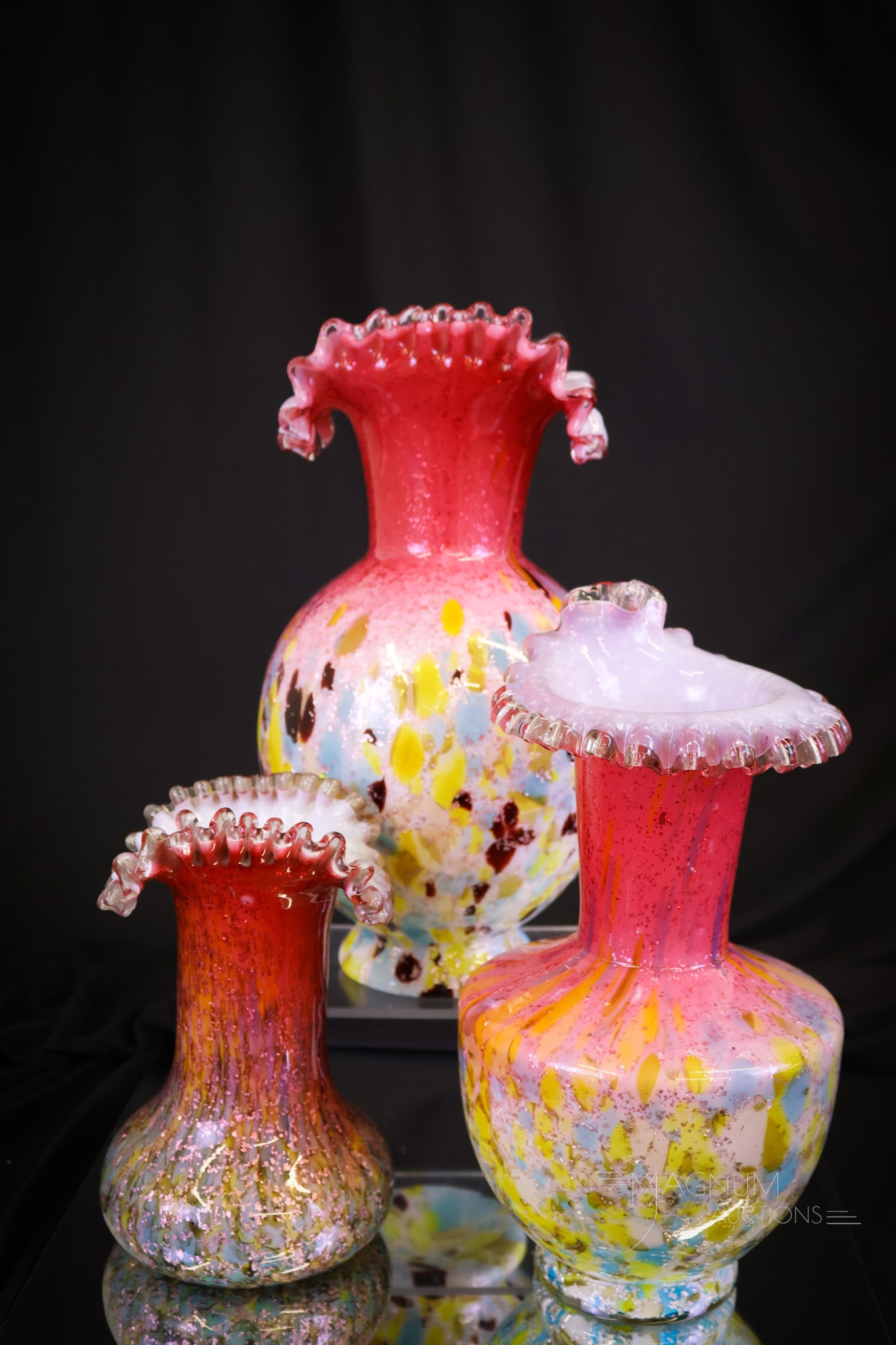 3 pc Lot Victorian Spatter Spangle Glass Vases (1 of 11)