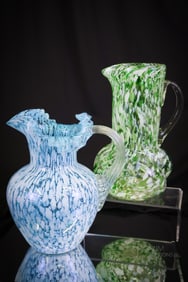 2 Victorian Spatter Glass Water Pitcher Legras & Phoenix
