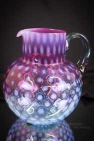 Rare Phoenix Bluerina Victorian Opalescent Glass Coinspot Pitcher