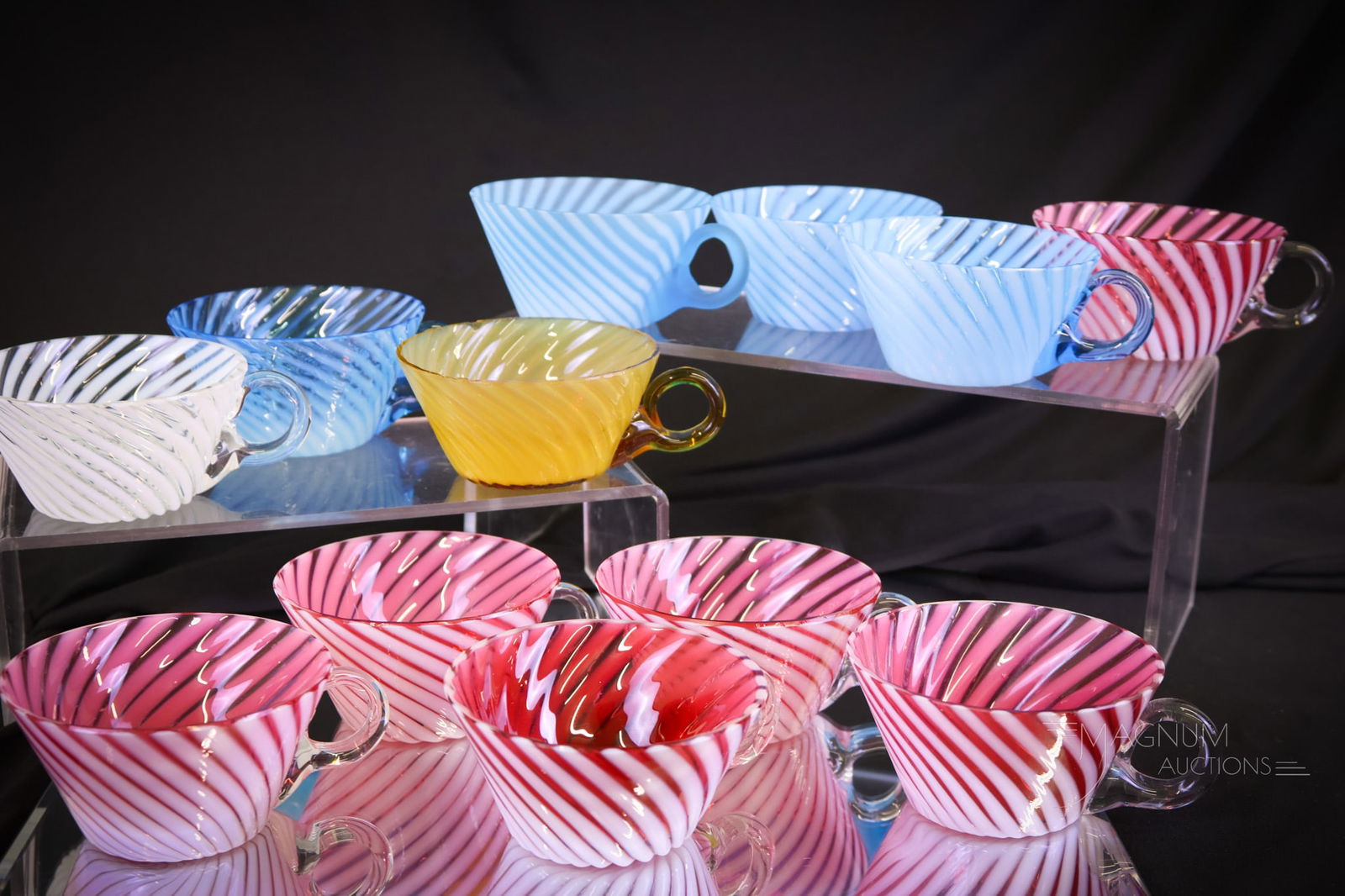 12 pc Lot Hobbs Victorian Opalescent Glass Punch Cups (1 of 8)