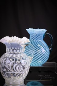2 pc Lot Victorian Opalescent Water Pitchers