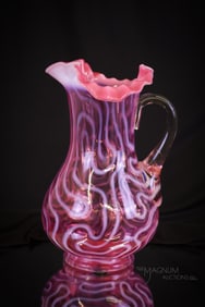 Jefferson Cranberry Opalescent Swirling Maze Victorian Tankard Pitcher