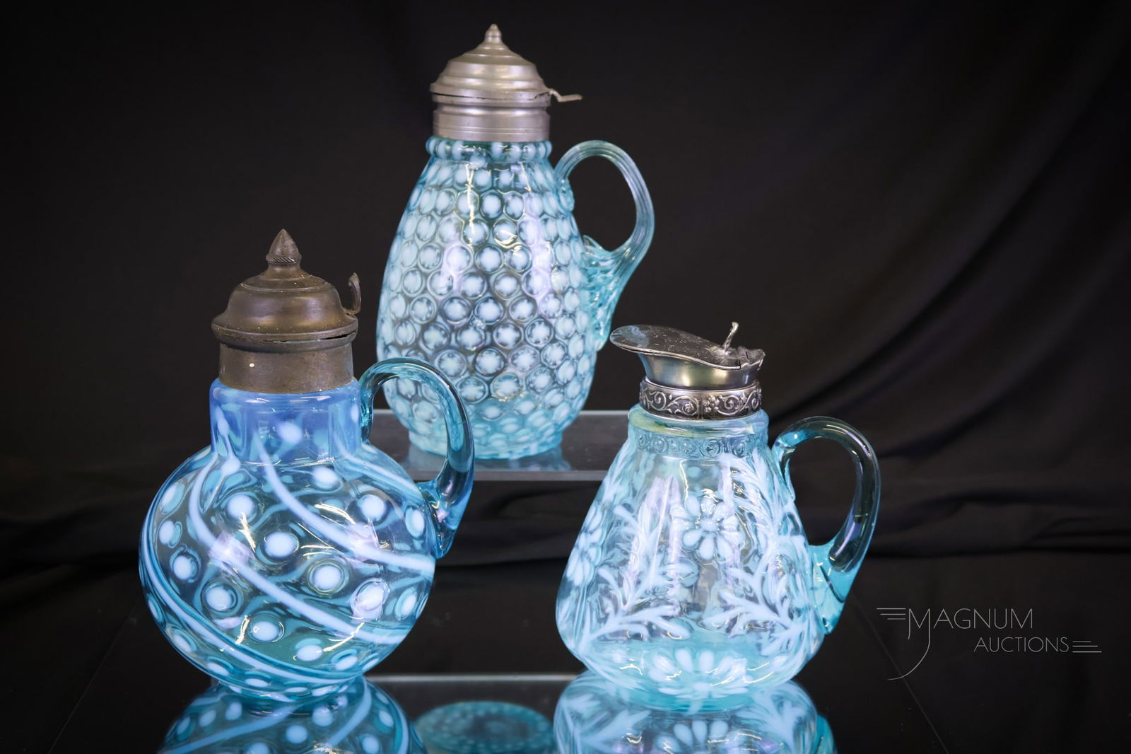 3 pc Lot Victorian Opalescent Glass Syrup Pitchers (1 of 15)