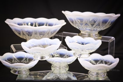 7 pc Northwood Opalescent Scroll with Acanthus Victorian Glass