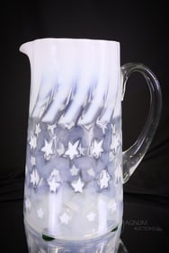 Opalescent Victorian Glass Stars & Stripes Tankard Pitcher