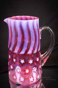 Rare Cranberry Opalescent Stars & Stripes Victorian Glass Tankard Pitcher