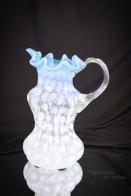 Rare Victorian Bluerina Opalescent Glass Coinspot Pitcher