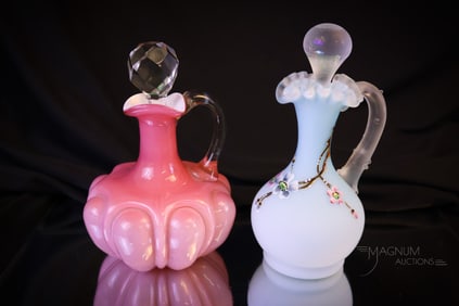 2 pc Lot Victorian Glass Cruets Consolidated & Harrach
