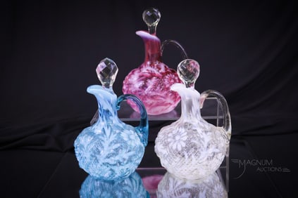 3 pc Lot Northwood Opalescent Daisy & Fern Victorian Cruet