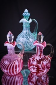 3 pc Lot Fenton Opalescent Glass Cruets