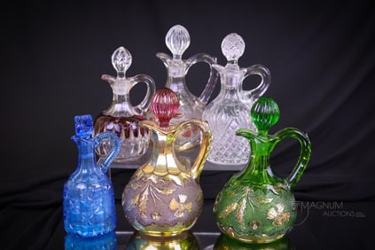 6 pc Lot Victorian Pattern Glass Cruets Delaware & More