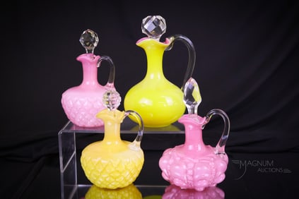 4 pc Lot Victorian Cased Glass Cruets Consolidated & More