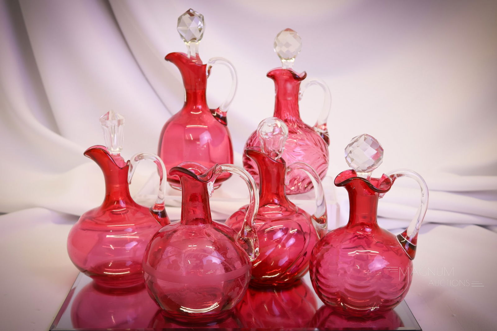 6 pc Lot Victorian Glass Cranberry Cruets (1 of 7)