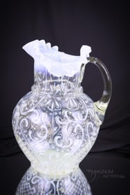 Victorian Arabian Nights Opalescent Glass Water Pitcher