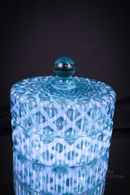 Northwood Blue Opalescent Victorian Glass Ribbed Lattice Butter Dish