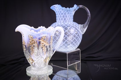 2 pc Lot Victorian Opalescent Water Pitchers