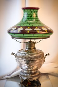 Victorian Silverplate Tam Shade Oil Lamp