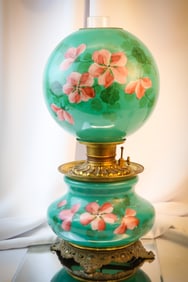 Victorian Hand Painted nasturtium Gone with the Wind Parlor Oil Lamp