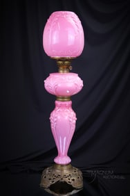 Fostoria 27" Consolidated Pink Monastic Pink Cased Victorian Banquet Oil Lamp