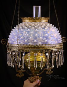 Hobbs Hobnail Victorian Opalescent Glass Parlor Oil Lamp
