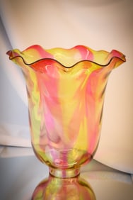 Victorian Pink & Yellow Stripe Glass Banquet Oil Lamp Shade