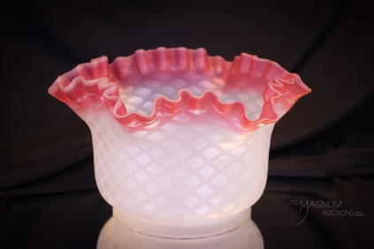 Victorian Mother of Pearl Diamond Quilt Oil Lamp Gas Shade