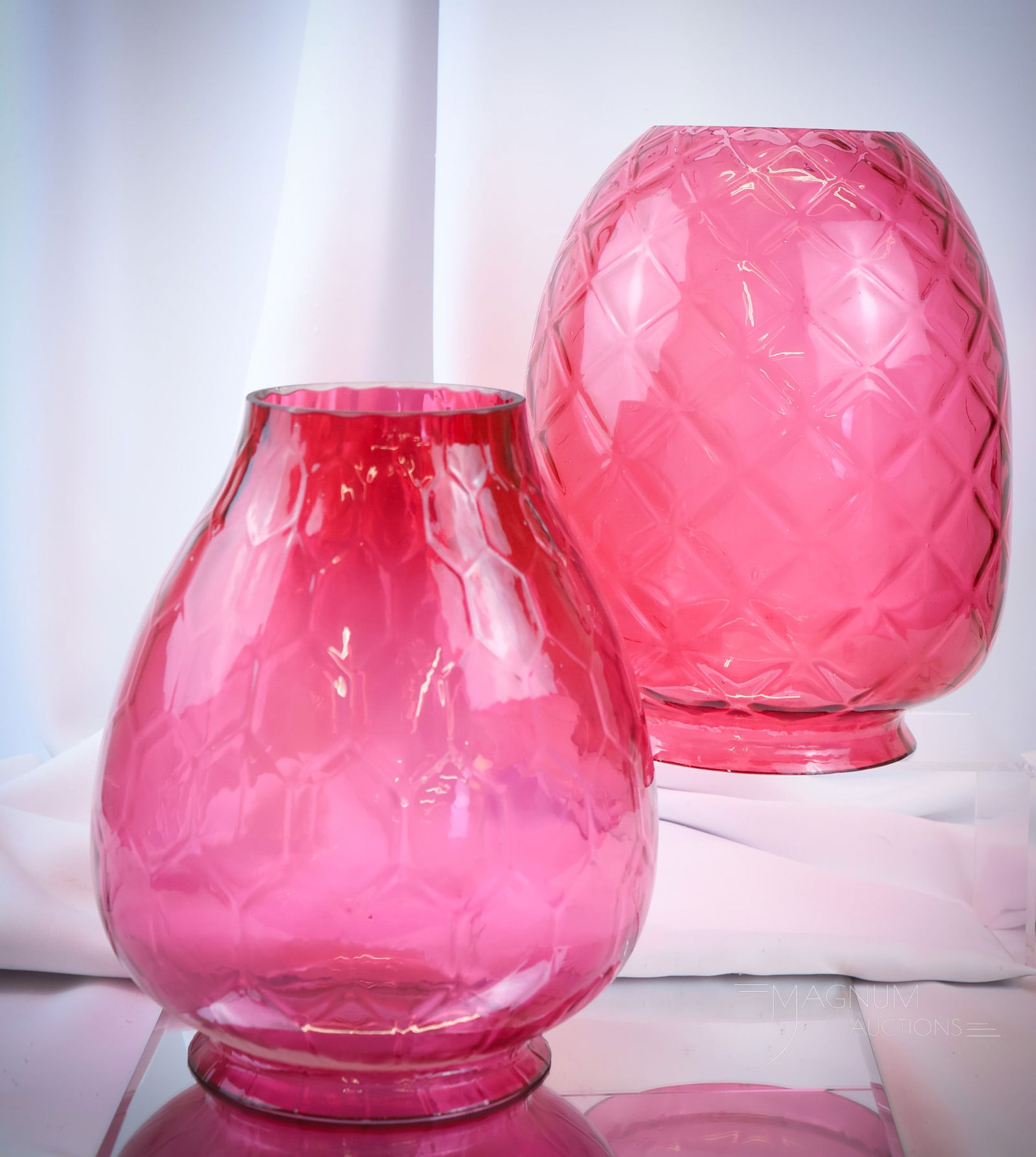 2 pc Lot Cranberry Victorian Glass Mariner Heater Lamp Shades (1 of 9)