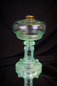Adams Aquarius Apple Green Uranium Victorian Glass Oil Lamp
