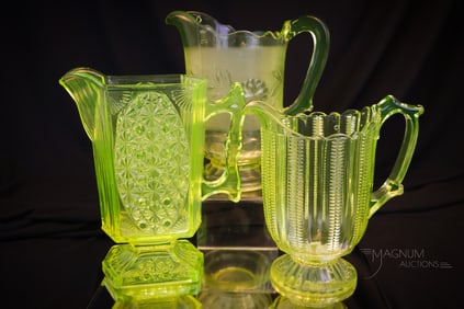3 pc Lot Victorian Pattern Glass Pitchers Central & Richards & Hartley