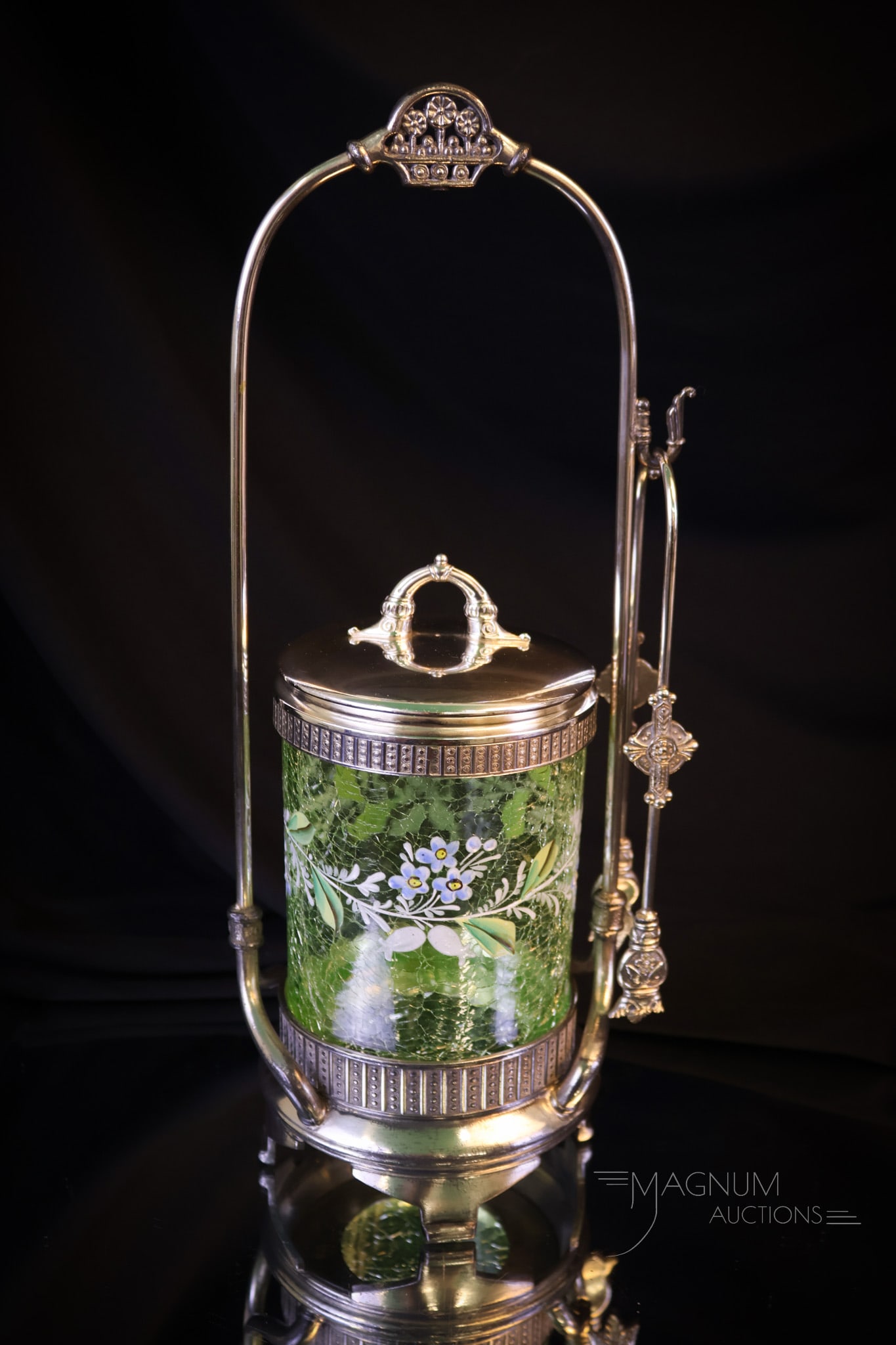 Hartford SilverplateVictorian Apple Green Uranium Enameled Glass Pickle Castor (1 of 9)