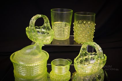 6 pc Lot Collectible Guilty Pleasures in Vaseline Glass