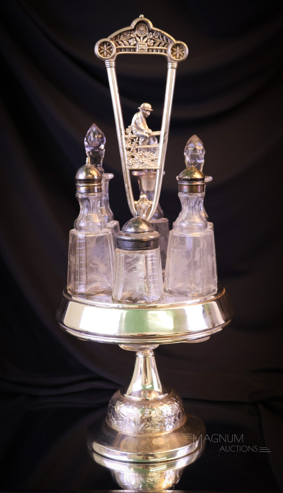 dated Nov. 15th, 1883 Victorian Silverplate & Glass Figural Condiment Castor Set (1 of 13)
