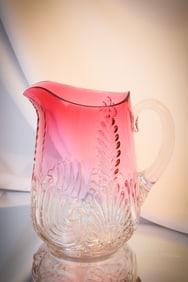 Rare West Virginia Cranberry Rubina Medallion Sprig Victorian water Pitcher